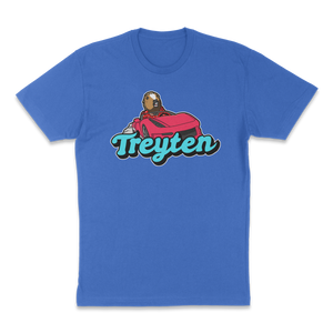 Open image in slideshow, Treyten Car Blue Text T-Shirt
