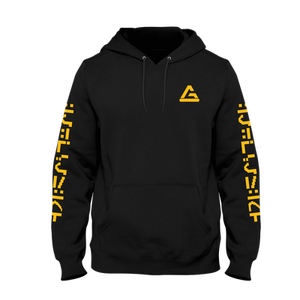 Open image in slideshow, GoldActual Yellow Logo and Sleeveprint Hoodie
