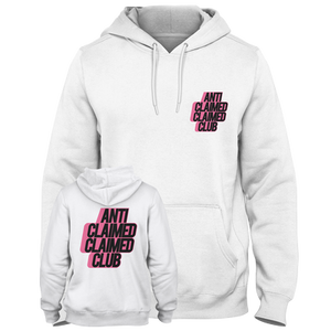 Open image in slideshow, Anti Claimed Claimed Club Dark Pink Text Hoodie
