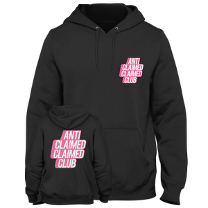 Open image in slideshow, Anti Claimed Claimed Club Light Pink Text Hoodie
